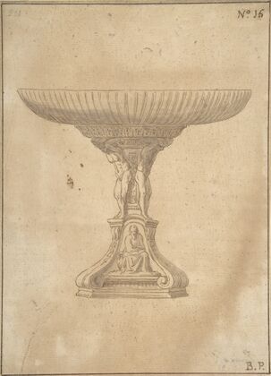 Design for a Cup Supported by Standing Nudes with Standard of Seated Figure with Book and Bird
