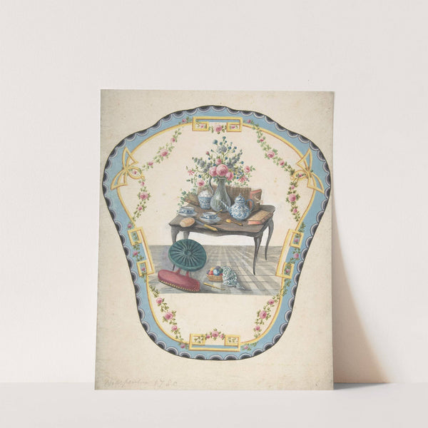 Design for a Firescreen with a Table with a Vase of Flowers, Books, and Teapot by Eugène Charpentier