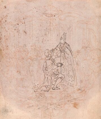 Design for a Frontispiece; A Bishop Conferring an Honor, Scene Within a Cartouche
