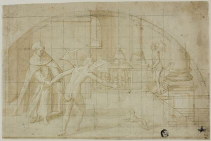 Design for a Lunette; Devils and Saint in a Monastery