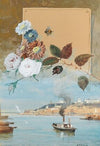 Design for a menu card with a view of Nizhny Novgorod on the River Volga
