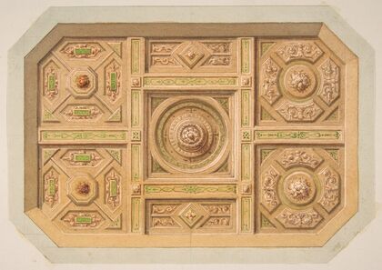 Design for a paneled ceiling with painted decoration