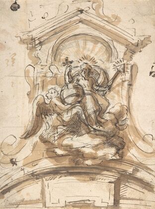 Design for a sculptural group with God the Father in a niche