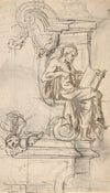 Design for a sepulchral monument with a seated prophet or philosopher