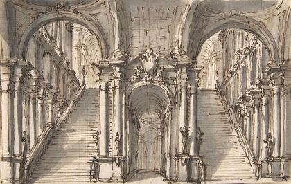 Design for a Stage Set; Double Stairway Pierced by an Arcade