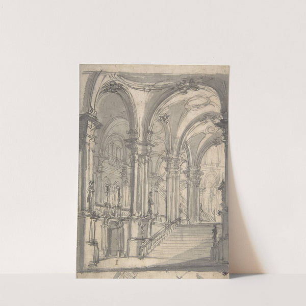 Design for a Stage Sets Groin-vaulted Stairway Leading to a Gallery with Another Stairway to a Second Story at Left by Giovanni Battista Natali III