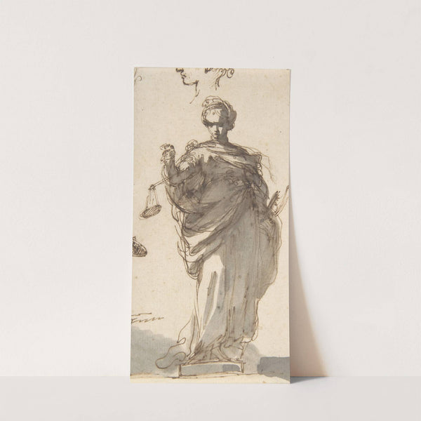 Design for a Statue of Justice with Sketches at Left and Above by Giuseppe Bernardino Bison