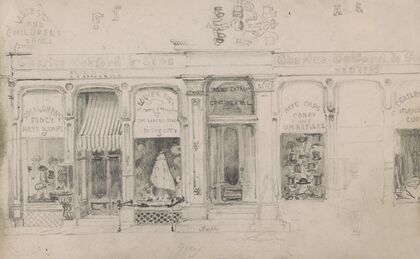 Design for advertisement, Charles Oakford & Sons, furrier and hatter, located at 104 Chestnut (1843)