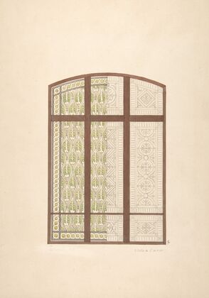 Design for an arched stained glass window, showing two alternative patterns