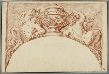 Design for an Archivolt; Two Fauns Supporting an Urn