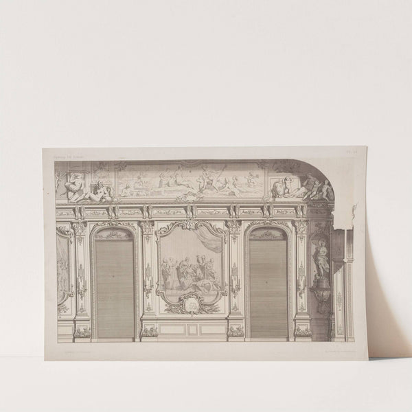 Design for an interior wall with two arched doorways and wall panel depicting a group of women by André-Charles Boulle