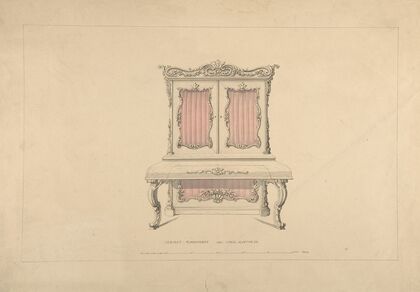 Design for Cabinet Pianoforte, Louis Quatorze Style — size preview