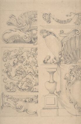 Design for Cartouches Decorated with Sea-Shells, Garlands, Foliage, Volutes and Urns