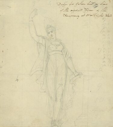 Design for Columbia in lieu of the original figure in the transparency at Washington Hall