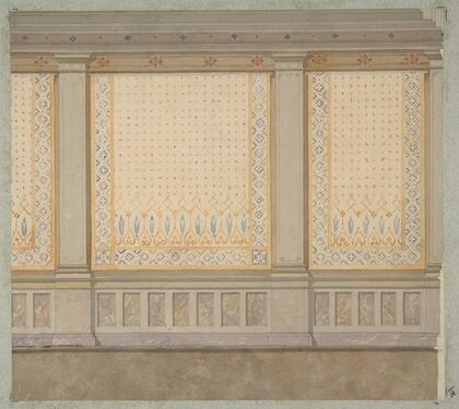 Design for decoration of a wall with painted panels separated by pilasters (1830–97)