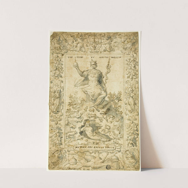Design for Emblematic Frontispiece; 'Natura Ars Emula Vincit' by Circle of Giovanni Guerra