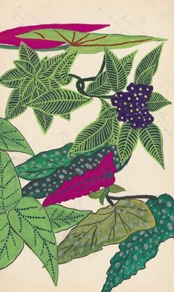 Design for embroidery of flowers and leaves