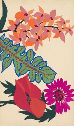 Design for embroidery of leaves and flowers