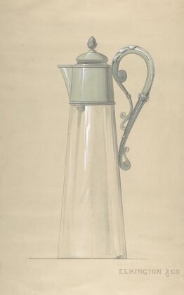 Design for Glass and Silver Water Pitcher, with a Cover