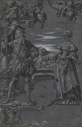 Design for Glass Painting: Man and Woman in Architectural Setting