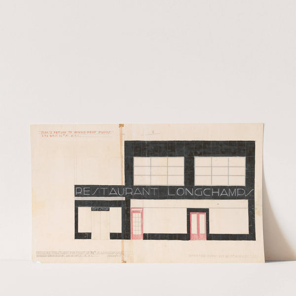 Design for Longchamps Restaurant, 79th St., New York, NY.] [Proposed treatment for front of restaurant (1943) by Winold Reiss