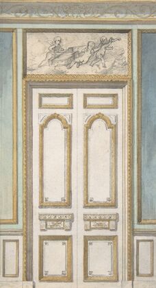 Design for Single Door and Overdoor Panel with Cupids Bearing a Violin (19th Century)