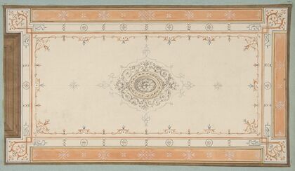 Design for the decoration of a ceiling with filagree borders and a central medallion (1830–97)