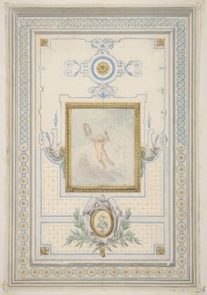 Design for the painted decoration of a ceiling with the monogram; AS