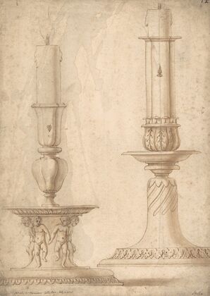Design for Two Candlesticks with decorated Bases