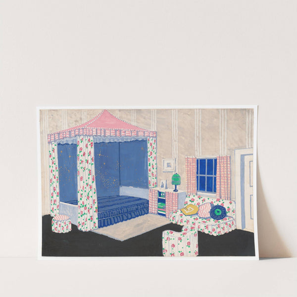 Design for unidentified bedroom with canopy bed.] [Interior perspective elevation by Winold Reiss