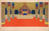 Design for unidentified interior.] [Drawing of columned hall with altar on a stepped plinth and decorative frieze featuring elephants