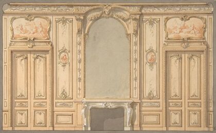 Design for wall panels, mirror, and fire mantle