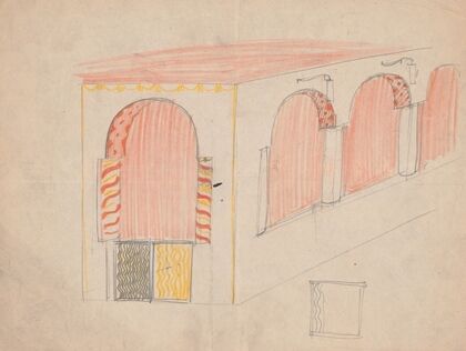 Design sketches for Crillon Restaurant, New York, NY. Perspective of interior