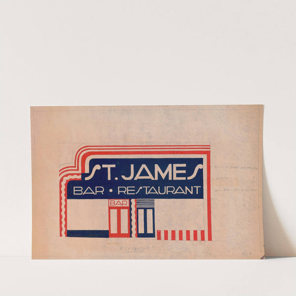 Designs and photographs for alterations to St. James Bar Restaurant, W. 181st St. and Broadway, New York, NY.] [Study of exterior elevation by Winold Reiss