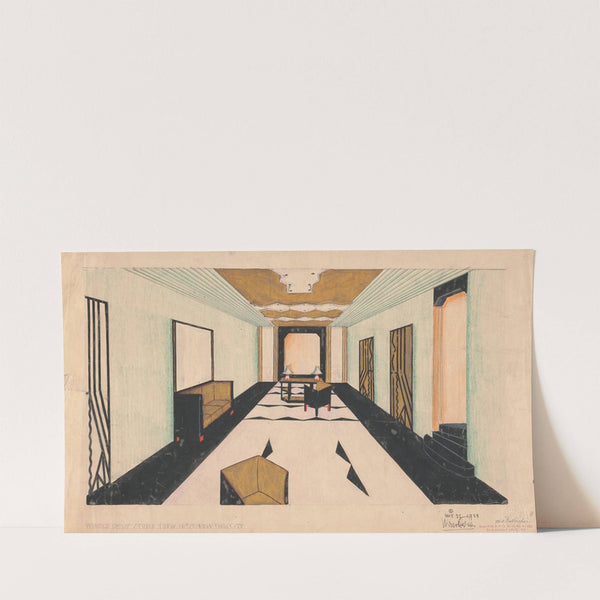 Designs for Shellball Apartments, 8300 Talbot St. at Lefferts Blvd., Kew Gardens, New York, NY.] [Perspective drawing of lobby (1928) by Winold Reiss