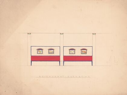 Designs for unidentified restaurant interior, possibly Elysée restaurant, 1 East 56th St., New York, NY.] [Drawing of restaurant interior elevations (1910)