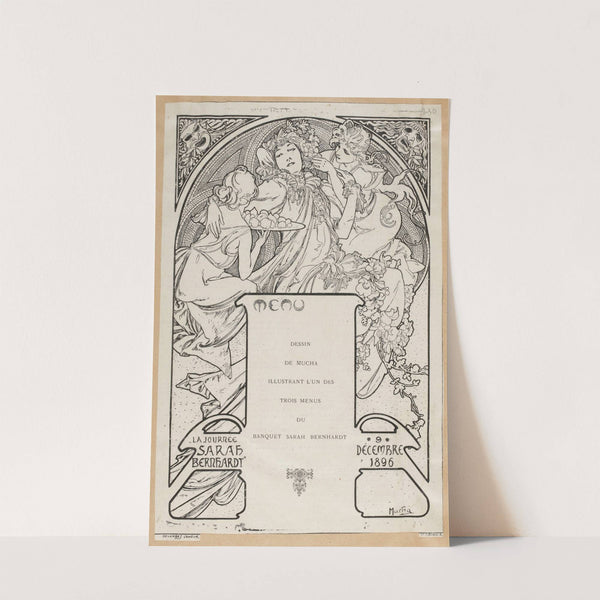 Dessin de Mucha Illustrant l’un des trois menu du banquet Sarah Bernhardt (1896) by Alphonse Mucha