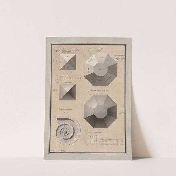 Dessin qui représente avec des figures, par quelle(s) teintes, et comment on doit laver les plans, élévations, et profils, des corps opaques (1777-1825) by Jean Jacques Lequeu