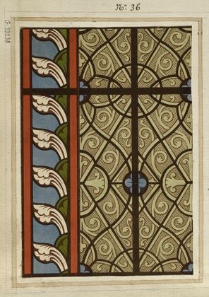Détail de fenêtre fond gris, entourage à fond bleu