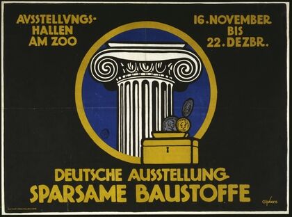 Deutsche Ausstellung, Sparsame Baustoffe. Ausstellungshallen am Zoo, 16. November bis 22 Dezbr.
