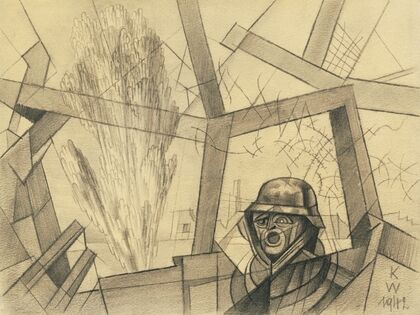 Deutscher Soldat im Trommelfeuer