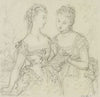 Deux jeunes filles en robes à volants lisant une lettre (1873)