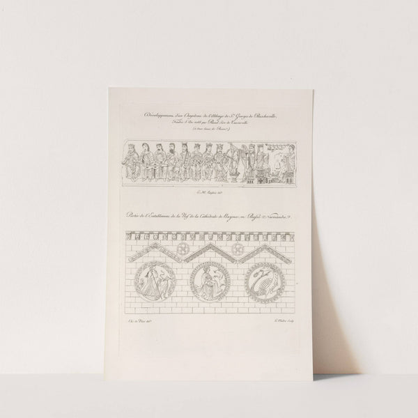 Développement d&#039;un chapiteau de l&#039;abbaye de St. Georges de Boscherville, [...] partie de l&#039;entablement de la nef de la cathédrale de Bayeaux, en basse Normandie. by Nicolas Xavier Willemin