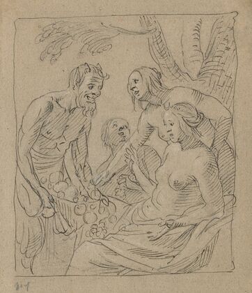 Diana and Two Nymphs Receiving Gifts from a Satyr (recto)