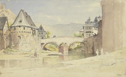 Die abgegangene Steinerne Brücke von 1556 über die Wisper in Lorch im Rheingau