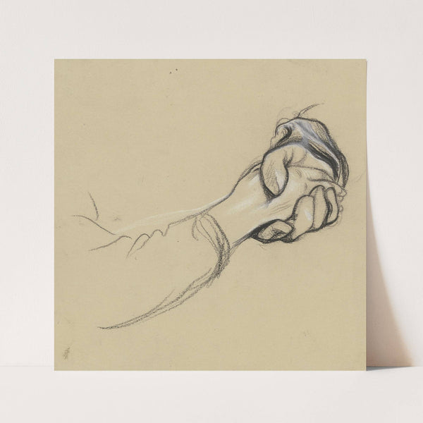 Die ineinander gelegten rechten Hände einer Frau und eines einen Handschuh tragenden Mannes by Victor Müller