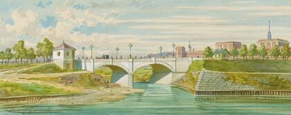 Die Radetzkybrücke über den Wienfluss mit seiner Ausmündung in die Donau