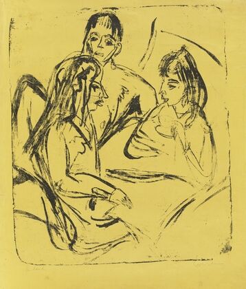 Die Rekonvaleszentin. – Mann mit zwei Mädchen (1915)