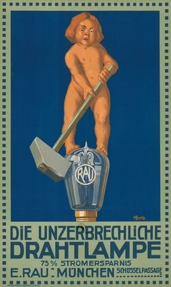 Die unzerbrechliche Drahtlampe, E. Rau (1910)