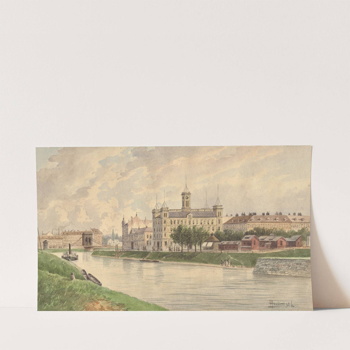 Die Weissgärber Lände in Wien mit dem Donau-Dampfschiffahrtsgebäude (1895) by Vincenz Havlicek